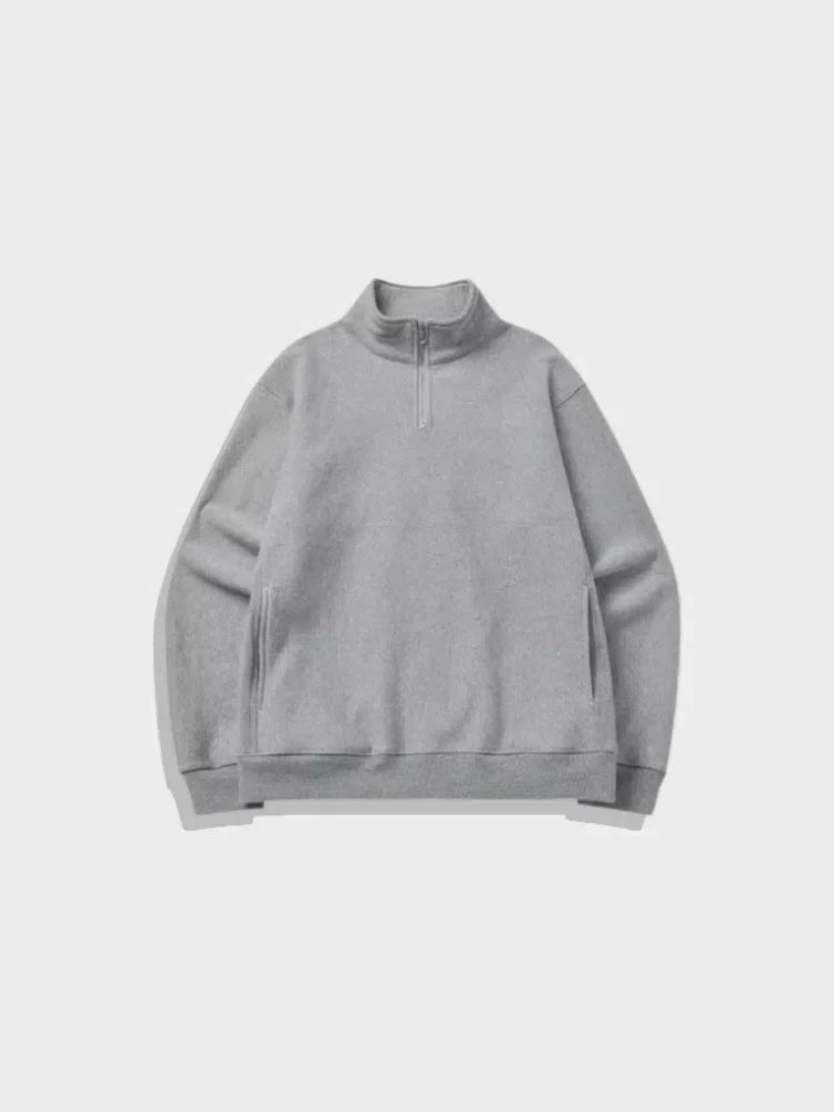 BEIGE QUARTER-ZIP SWEATSHIRT OVERSIZED HALF ZIP DESIGN
