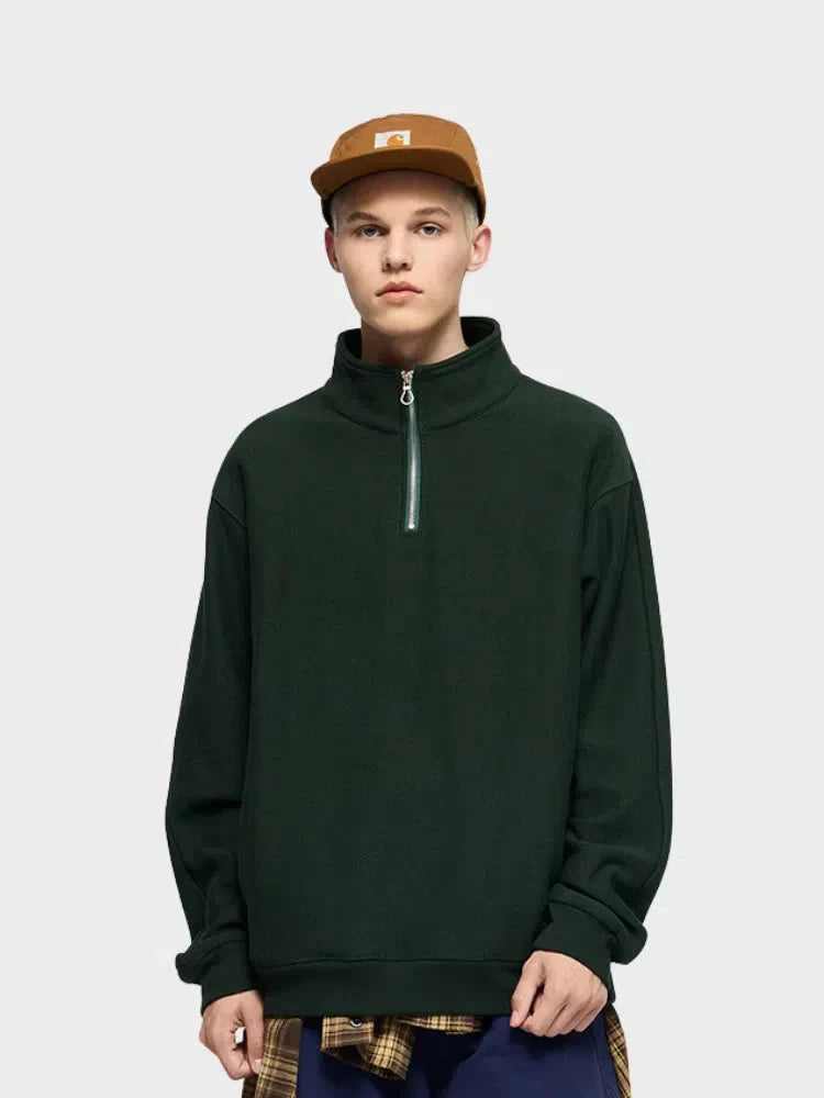 BEIGE QUARTER-ZIP SWEATSHIRT OVERSIZED HALF ZIP DESIGN