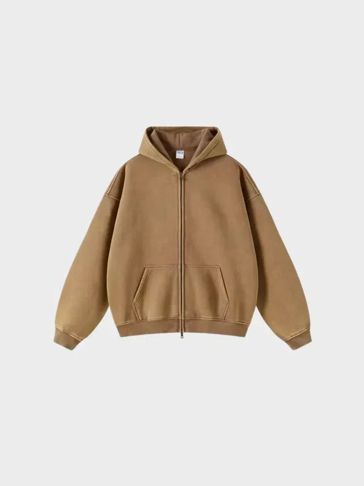 GREEN ZIP-UP HOODIE WITH FRONT POCKETS - SWEAT À CAPUCHE DÉCONTRACTÉ PARFAIT