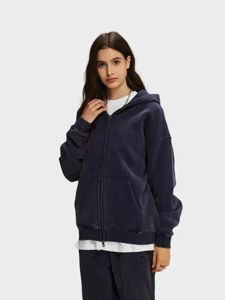 GREEN ZIP-UP HOODIE WITH FRONT POCKETS - SWEAT À CAPUCHE DÉCONTRACTÉ PARFAIT