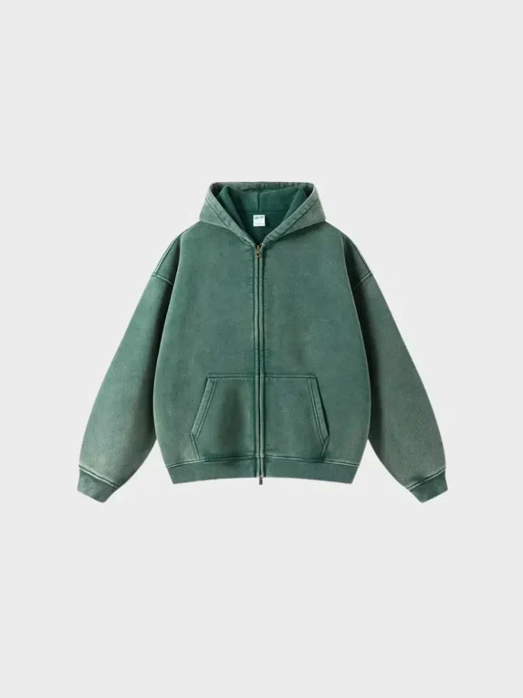 GREEN ZIP-UP HOODIE WITH FRONT POCKETS - SWEAT À CAPUCHE DÉCONTRACTÉ PARFAIT