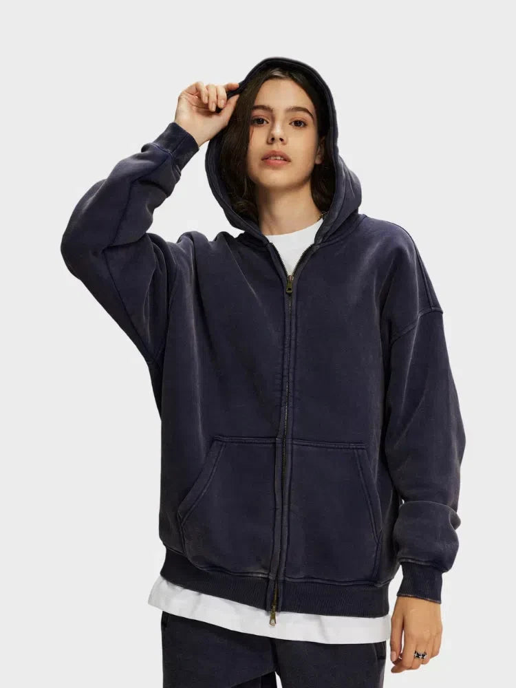 GREEN ZIP-UP HOODIE WITH FRONT POCKETS - SWEAT À CAPUCHE DÉCONTRACTÉ PARFAIT