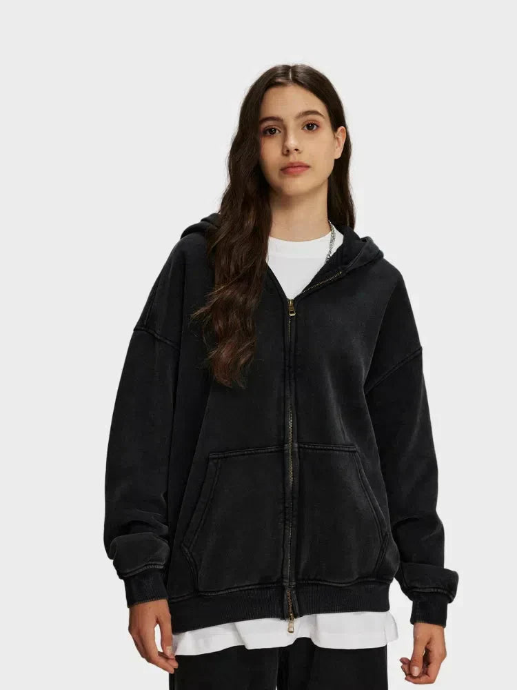 GREEN ZIP-UP HOODIE WITH FRONT POCKETS - SWEAT À CAPUCHE DÉCONTRACTÉ PARFAIT