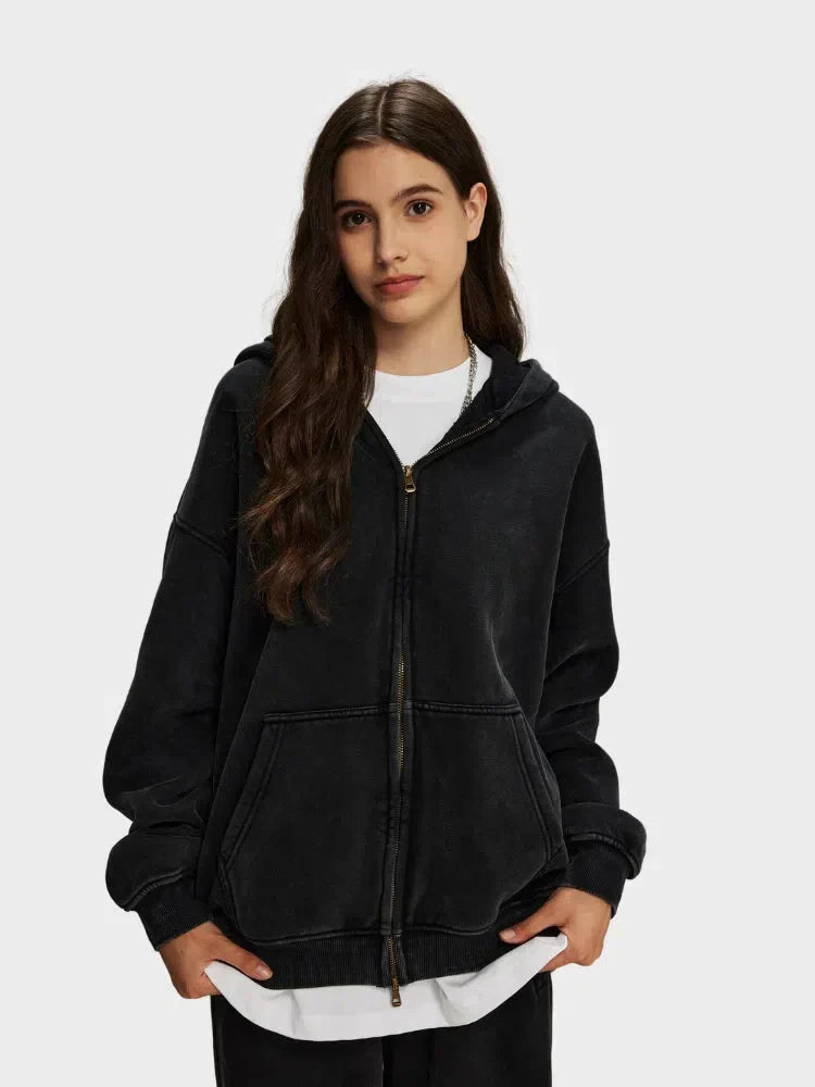 GREEN ZIP-UP HOODIE WITH FRONT POCKETS - SWEAT À CAPUCHE DÉCONTRACTÉ PARFAIT