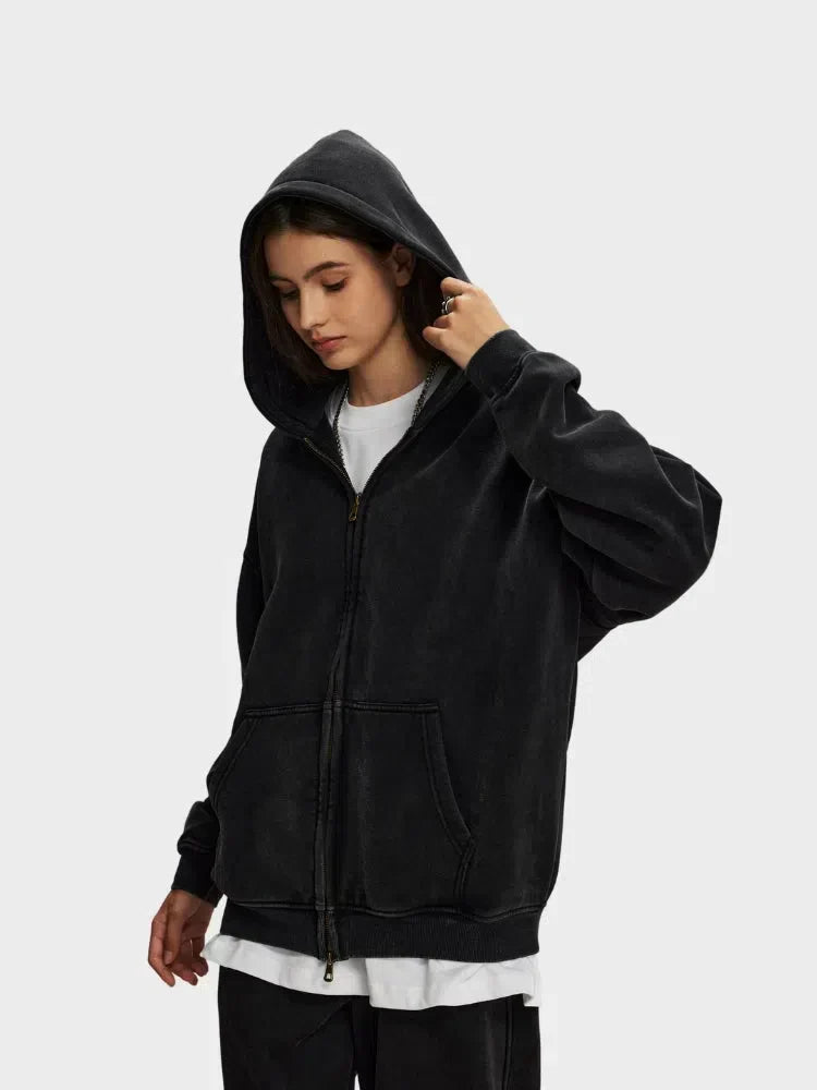 GREEN ZIP-UP HOODIE WITH FRONT POCKETS - SWEAT À CAPUCHE DÉCONTRACTÉ PARFAIT