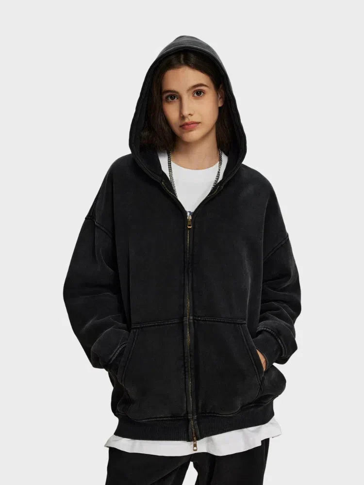 GREEN ZIP-UP HOODIE WITH FRONT POCKETS - SWEAT À CAPUCHE DÉCONTRACTÉ PARFAIT