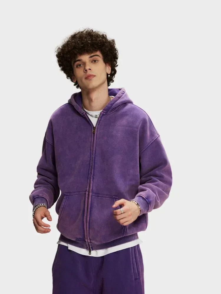 GREEN ZIP-UP HOODIE WITH FRONT POCKETS - SWEAT À CAPUCHE DÉCONTRACTÉ PARFAIT