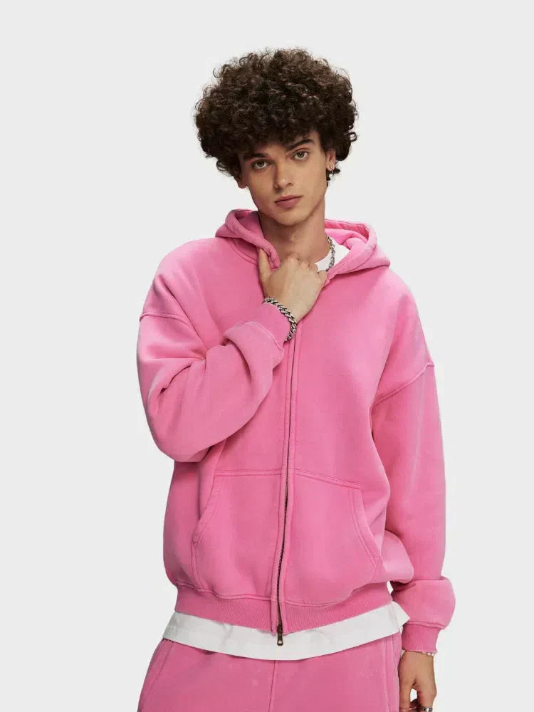 GREEN ZIP-UP HOODIE WITH FRONT POCKETS - SWEAT À CAPUCHE DÉCONTRACTÉ PARFAIT
