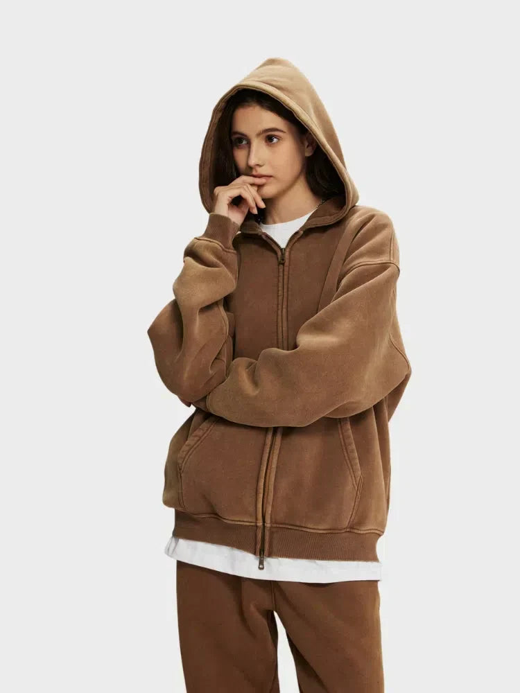 GREEN ZIP-UP HOODIE WITH FRONT POCKETS - SWEAT À CAPUCHE DÉCONTRACTÉ PARFAIT