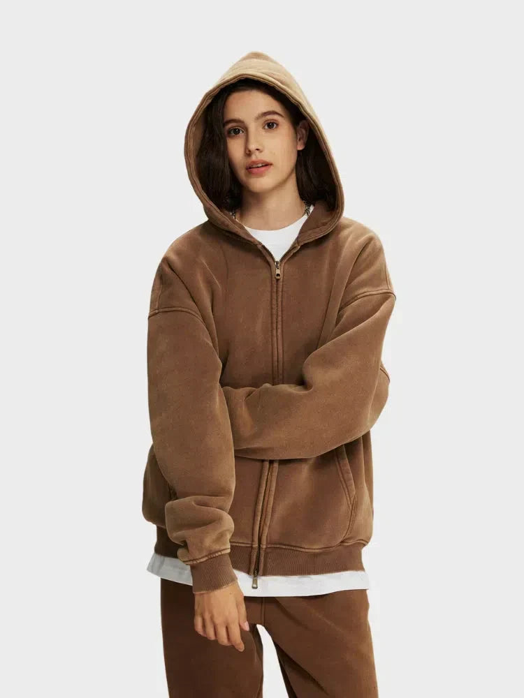GREEN ZIP-UP HOODIE WITH FRONT POCKETS - SWEAT À CAPUCHE DÉCONTRACTÉ PARFAIT
