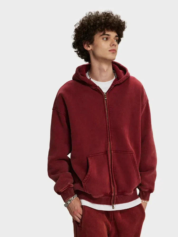 GREEN ZIP-UP HOODIE WITH FRONT POCKETS - SWEAT À CAPUCHE DÉCONTRACTÉ PARFAIT