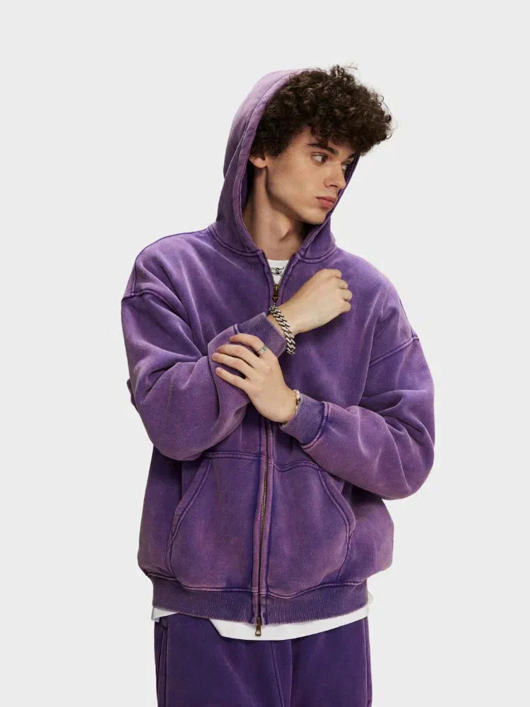 GREEN ZIP-UP HOODIE WITH FRONT POCKETS - SWEAT À CAPUCHE DÉCONTRACTÉ PARFAIT