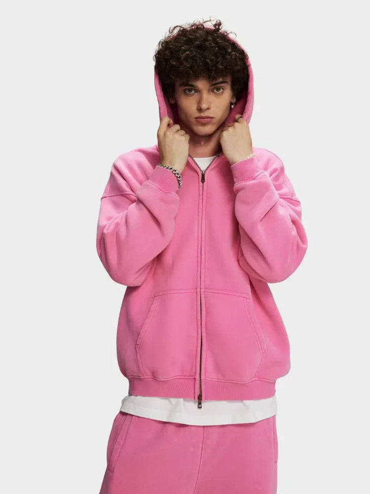 GREEN ZIP-UP HOODIE WITH FRONT POCKETS - SWEAT À CAPUCHE DÉCONTRACTÉ PARFAIT