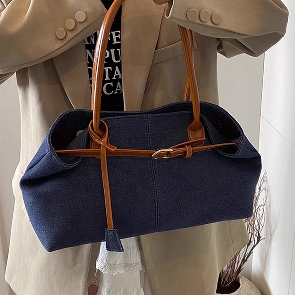 DENIM BAG CELESTE WITH CONTRASTING HANDLES