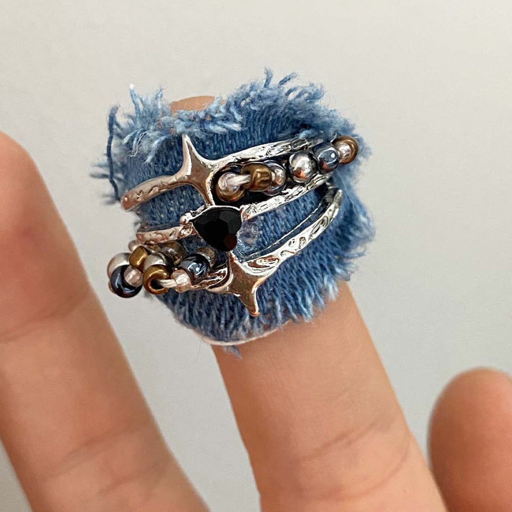 DENIM BEAD RING: Y2K GRUNGE CHARM