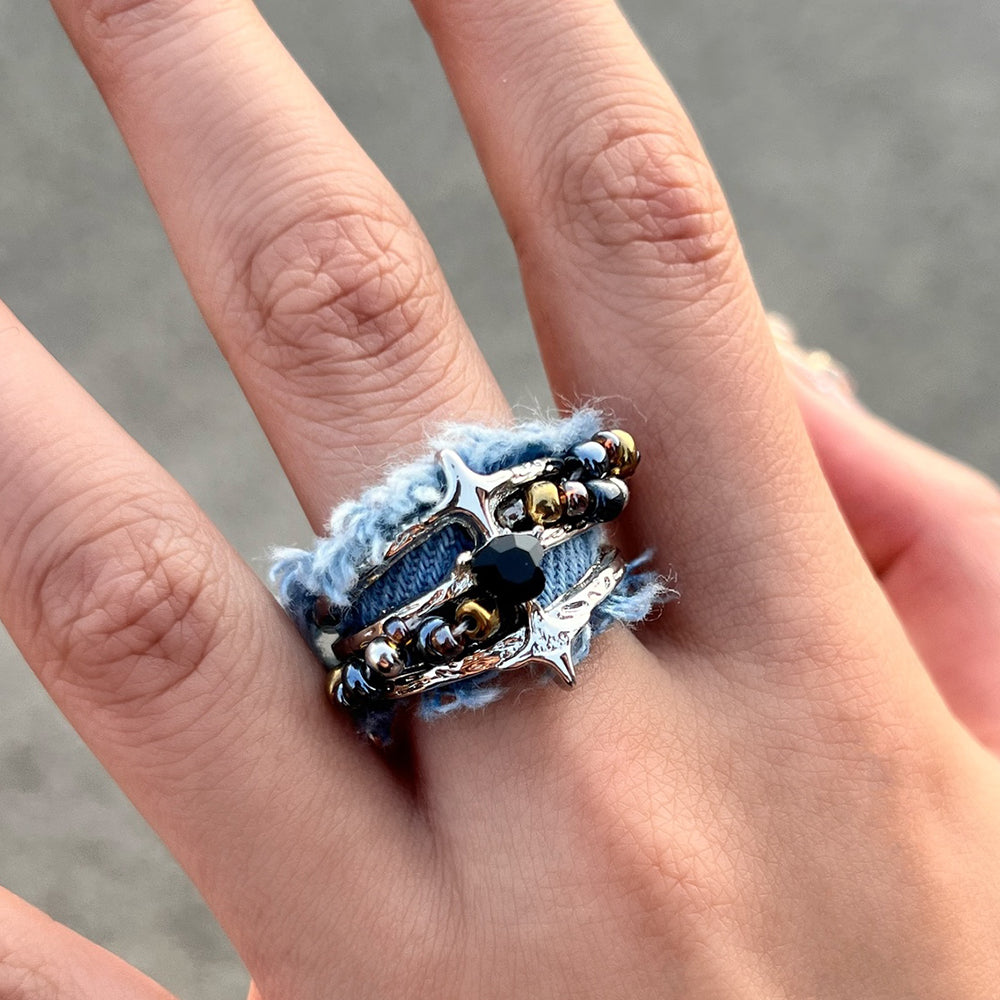 DENIM BEAD RING: Y2K GRUNGE CHARM