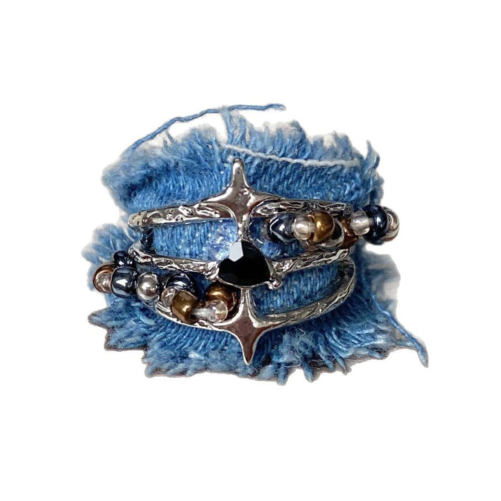 DENIM BEAD RING: Y2K GRUNGE CHARM