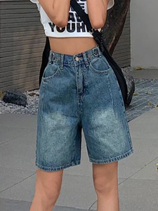 DENIM BERMUDA SHORTS WITH ADJUSTABLE BUTTON WAISTBAND