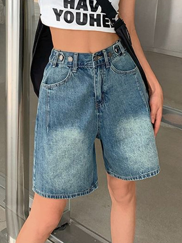 DENIM BERMUDA SHORTS WITH ADJUSTABLE BUTTON WAISTBAND
