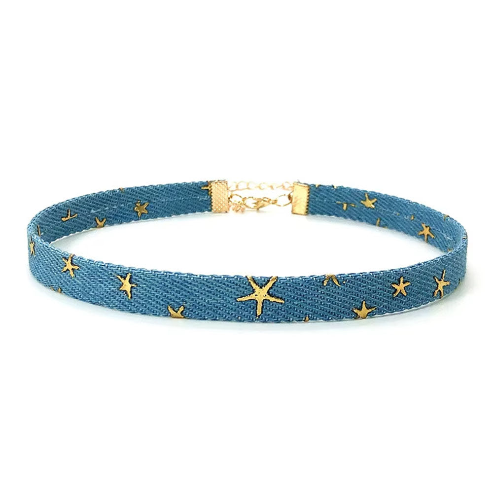 DENIM CHOKER CELESTIAL BLUE STAR FASHION