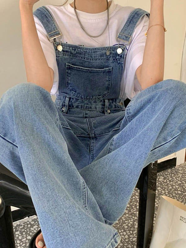 DENIM OVERALLS WITH FRONT POCKET COTTON BLEND DUNGAREES