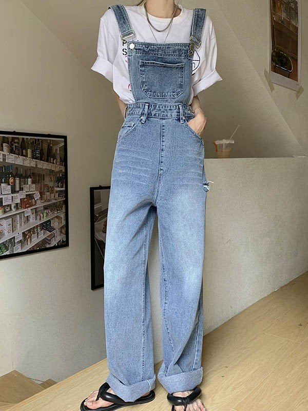 DENIM OVERALLS WITH FRONT POCKET COTTON BLEND DUNGAREES