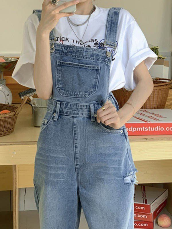 DENIM OVERALLS WITH FRONT POCKET COTTON BLEND DUNGAREES