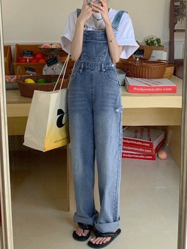 DENIM OVERALLS WITH FRONT POCKET COTTON BLEND DUNGAREES