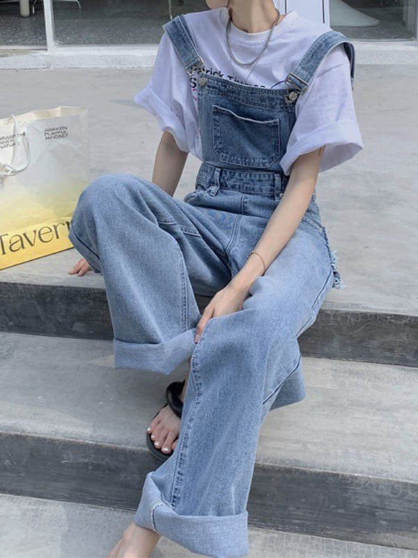 DENIM OVERALLS WITH FRONT POCKET COTTON BLEND DUNGAREES