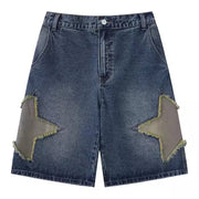 DENIM SHORTS WITH STAR PATCHES REGULAR FIT DENIM SHORTS