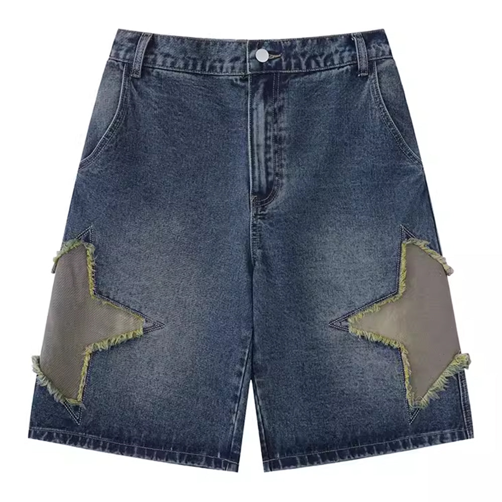 DENIM SHORTS WITH STAR PATCHES REGULAR FIT DENIM SHORTS