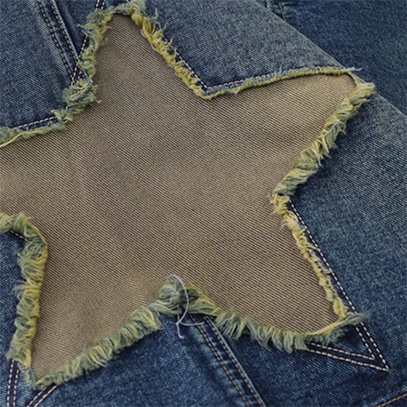 DENIM SHORTS WITH STAR PATCHES REGULAR FIT DENIM SHORTS