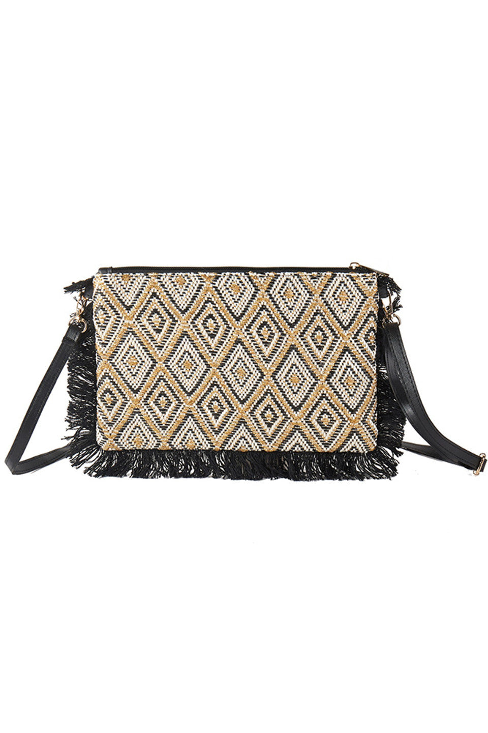 Diamond Aztec Pattern Checker Tassel Crossbody Bag
