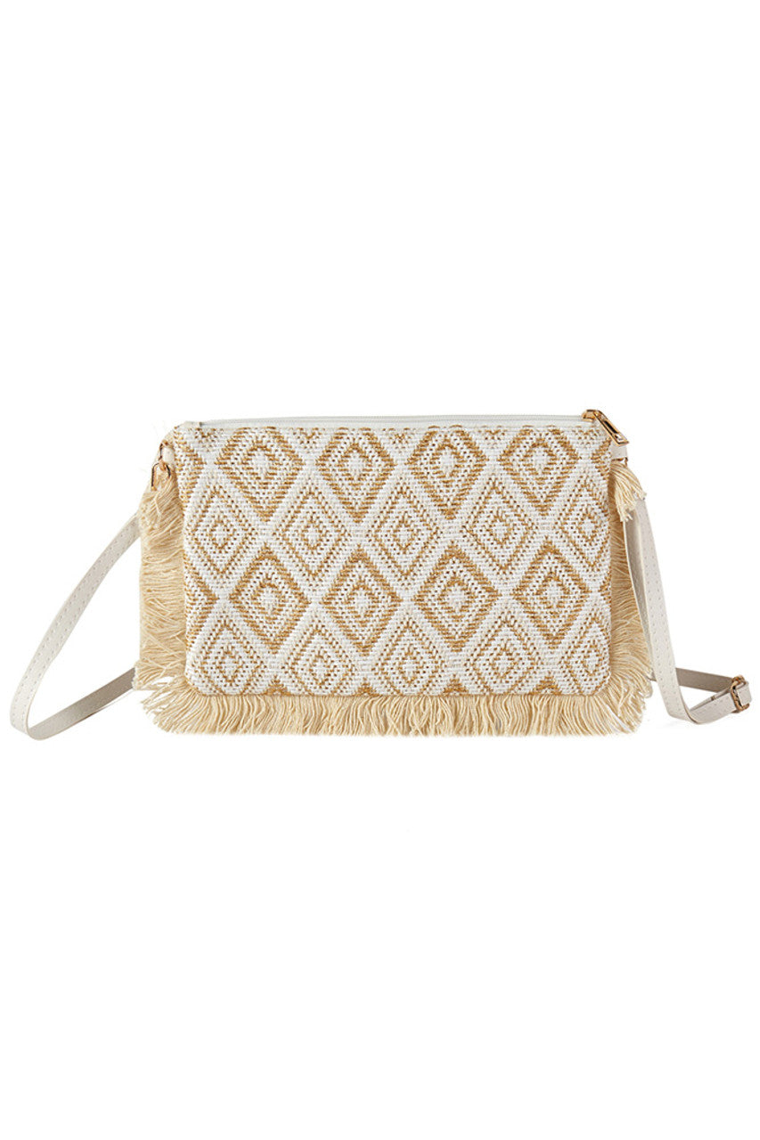 Diamond Aztec Pattern Checker Tassel Crossbody Bag