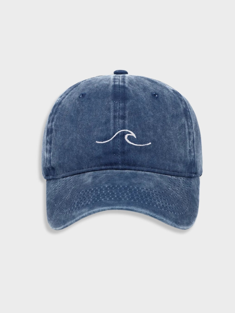 DISTRESSED BASEBALL CAP WITH WAVE EMBROIDERY - WASHED WAVE CAP