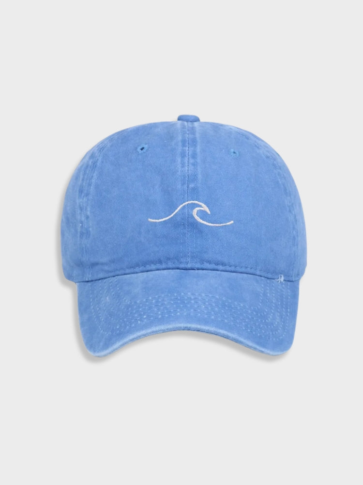 DISTRESSED BASEBALL CAP WITH WAVE EMBROIDERY - WASHED WAVE CAP