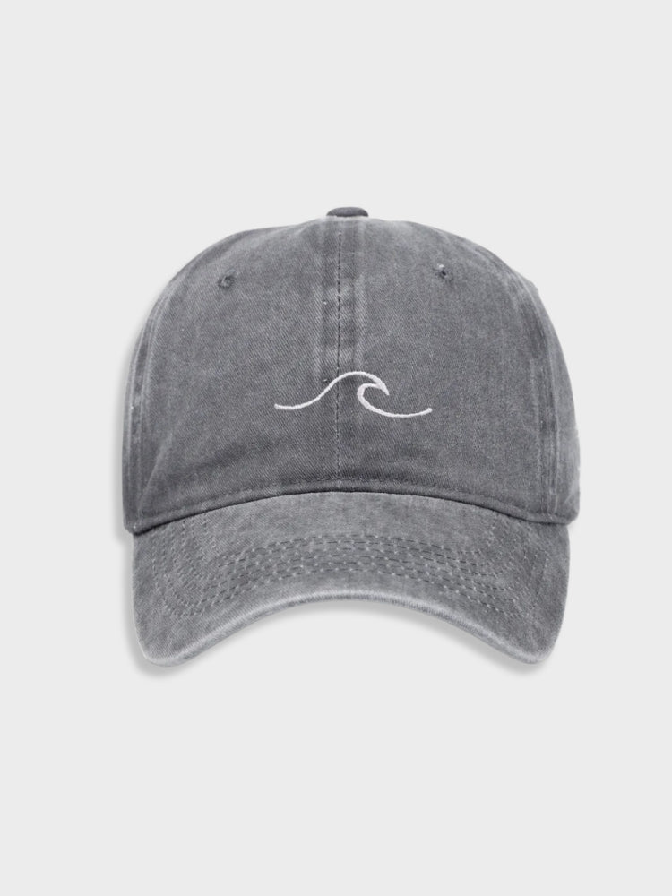 DISTRESSED BASEBALL CAP WITH WAVE EMBROIDERY - WASHED WAVE CAP