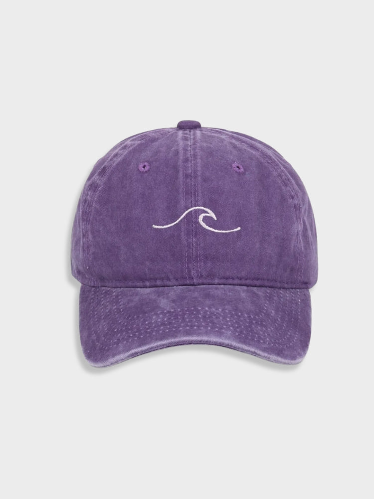 DISTRESSED BASEBALL CAP WITH WAVE EMBROIDERY - WASHED WAVE CAP