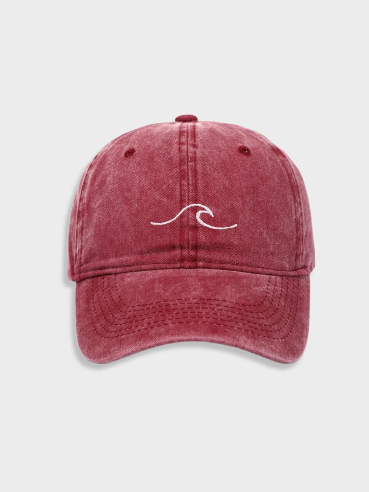 DISTRESSED BASEBALL CAP WITH WAVE EMBROIDERY - WASHED WAVE CAP