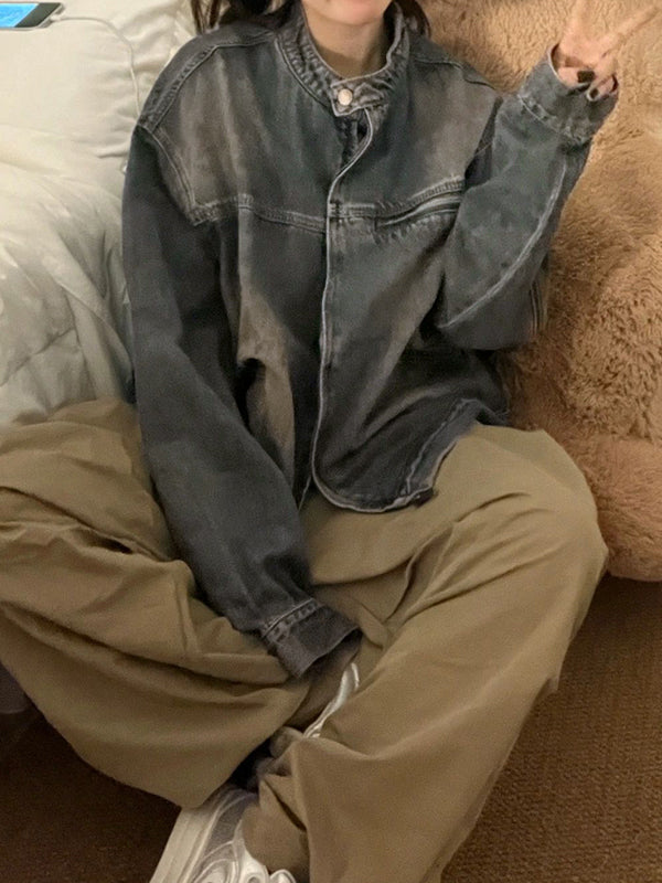 DISTRESSED DENIM JACKET RETRO BLUE DISTRESSED STYLE