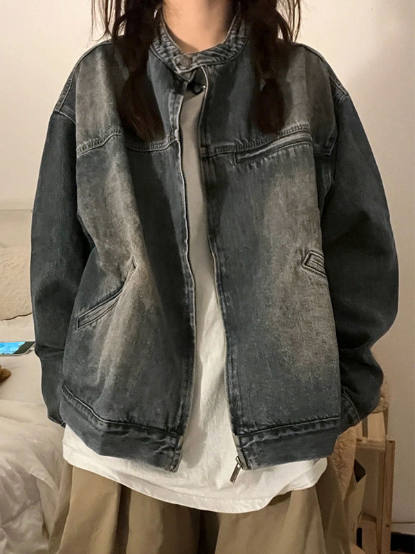 DISTRESSED DENIM JACKET RETRO BLUE DISTRESSED STYLE