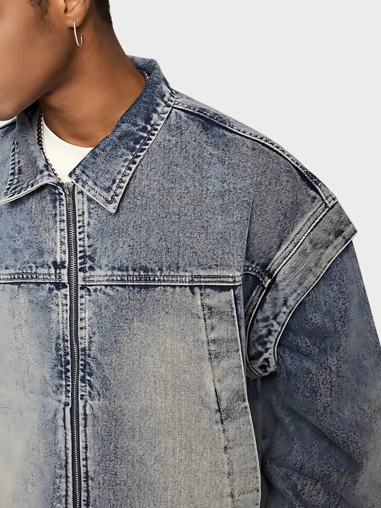 DISTRESSED DENIM JACKET VINTAGE DENIM STYLE