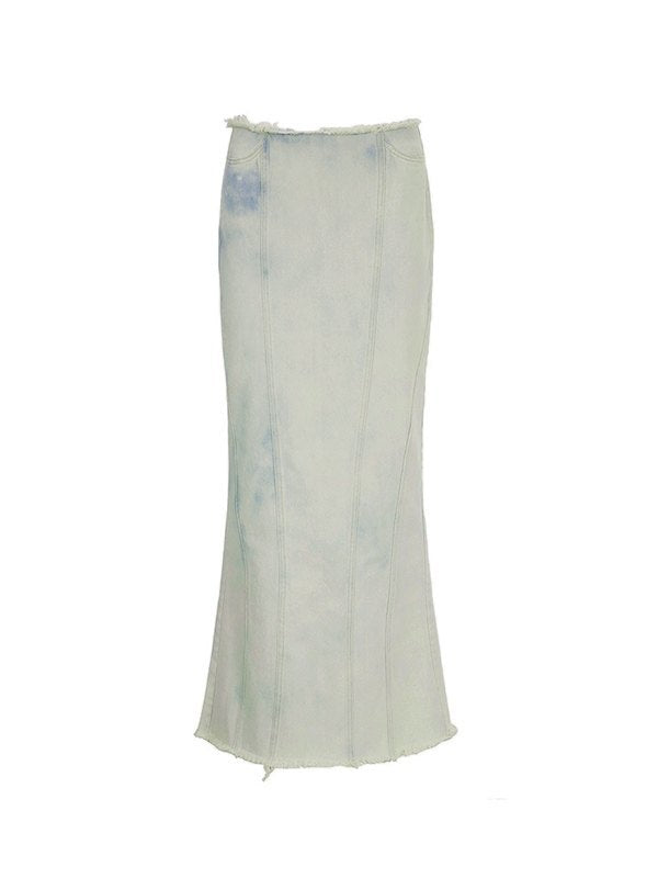 DISTRESSED DENIM MAXI SKIRT Y2K STYLE DENIM MERMAID MAXI