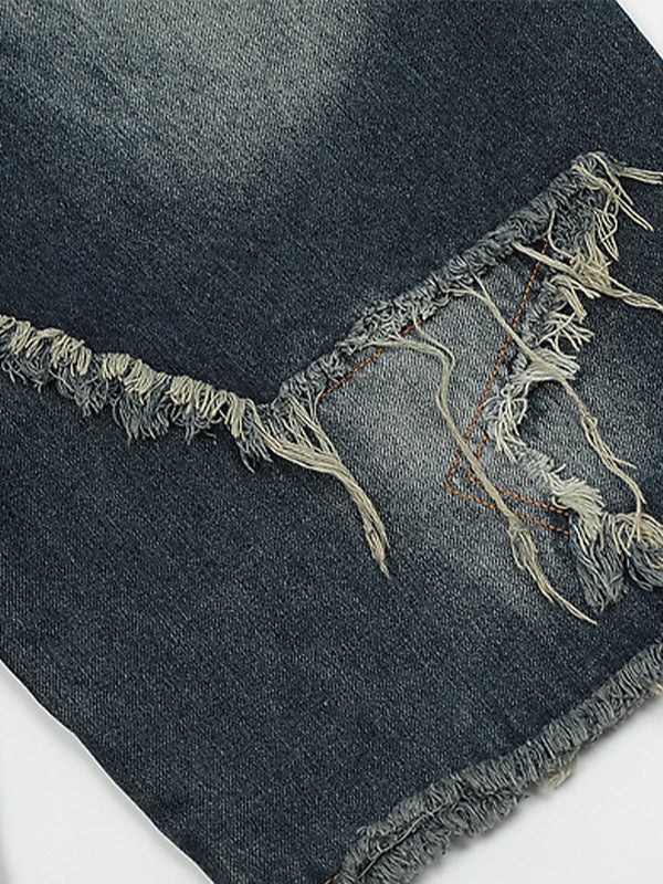 DISTRESSED DENIM SHORTS WITH LOOSE FIT COTTON BLEND DESIGN