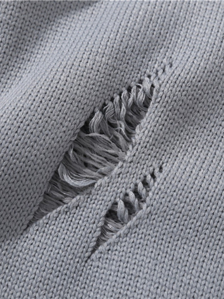 DISTRESSED SWEATER WITH SPRAY PAINT DESIGN FOR EVERYDAY WEAR