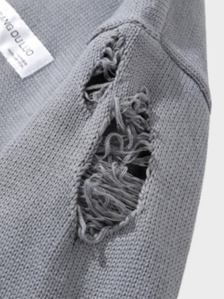 DISTRESSED SWEATER WITH SPRAY PAINT DESIGN FOR EVERYDAY WEAR