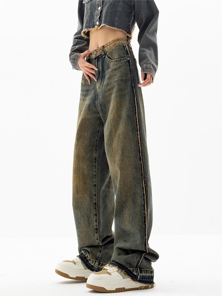 DISTRESSED WIDE-LEG JEANS BOYFRIEND FIT DENIM