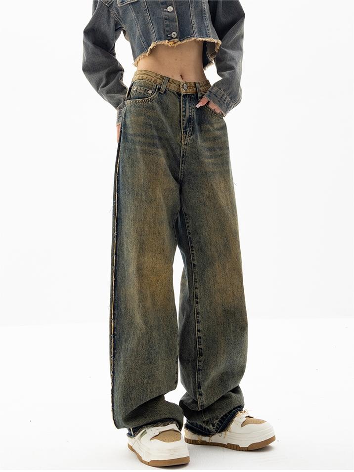 DISTRESSED WIDE-LEG JEANS BOYFRIEND FIT DENIM