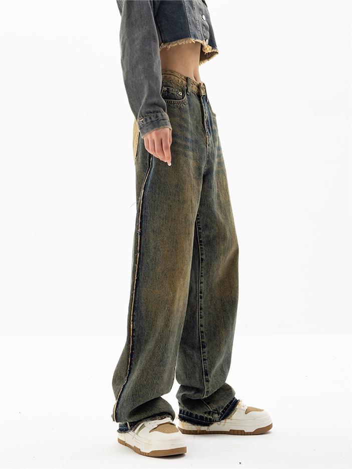 DISTRESSED WIDE-LEG JEANS BOYFRIEND FIT DENIM