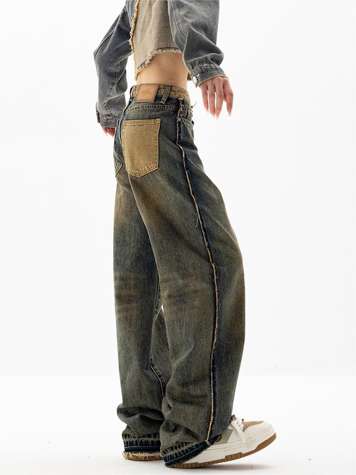 DISTRESSED WIDE-LEG JEANS BOYFRIEND FIT DENIM